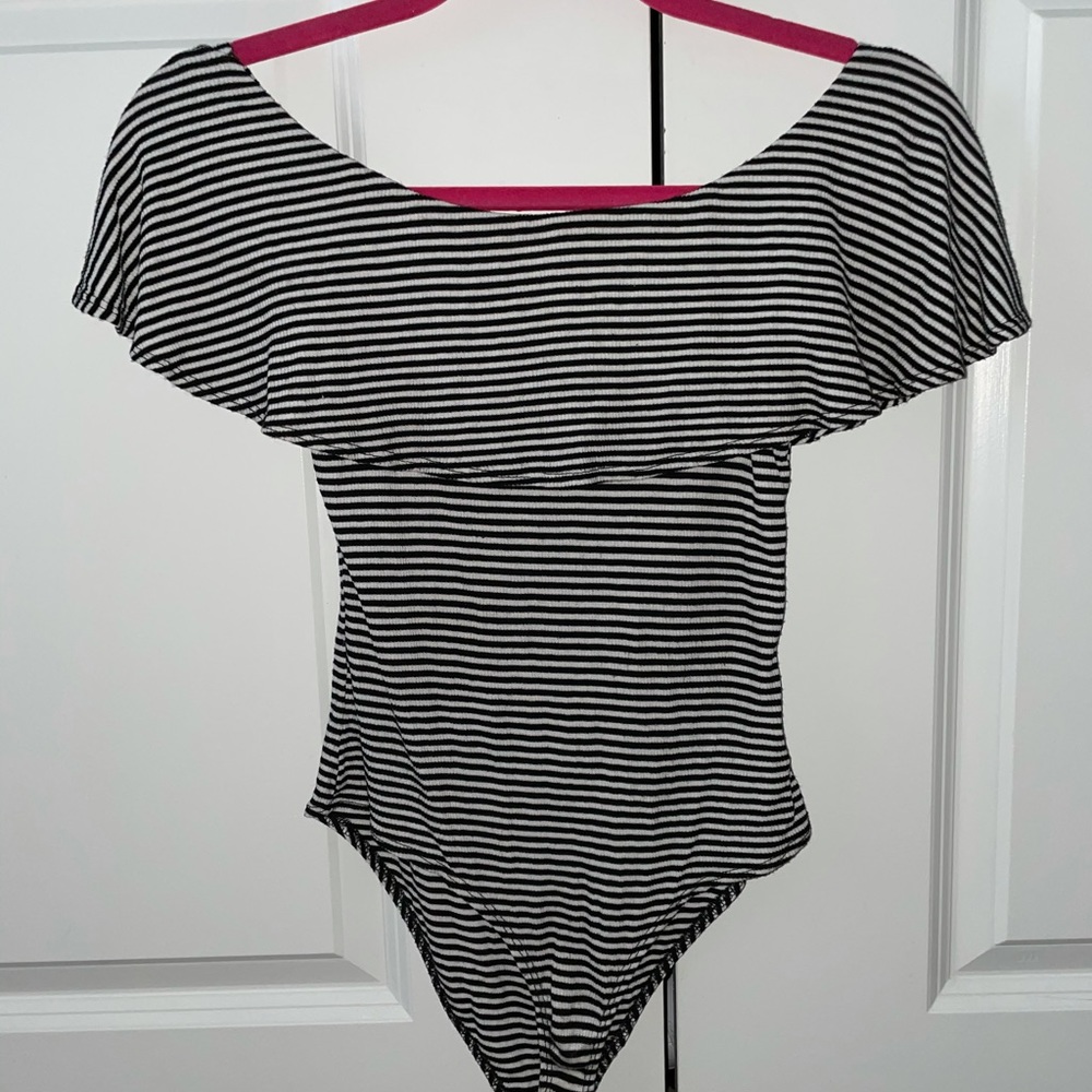 Off the shoulder striped bodysuit